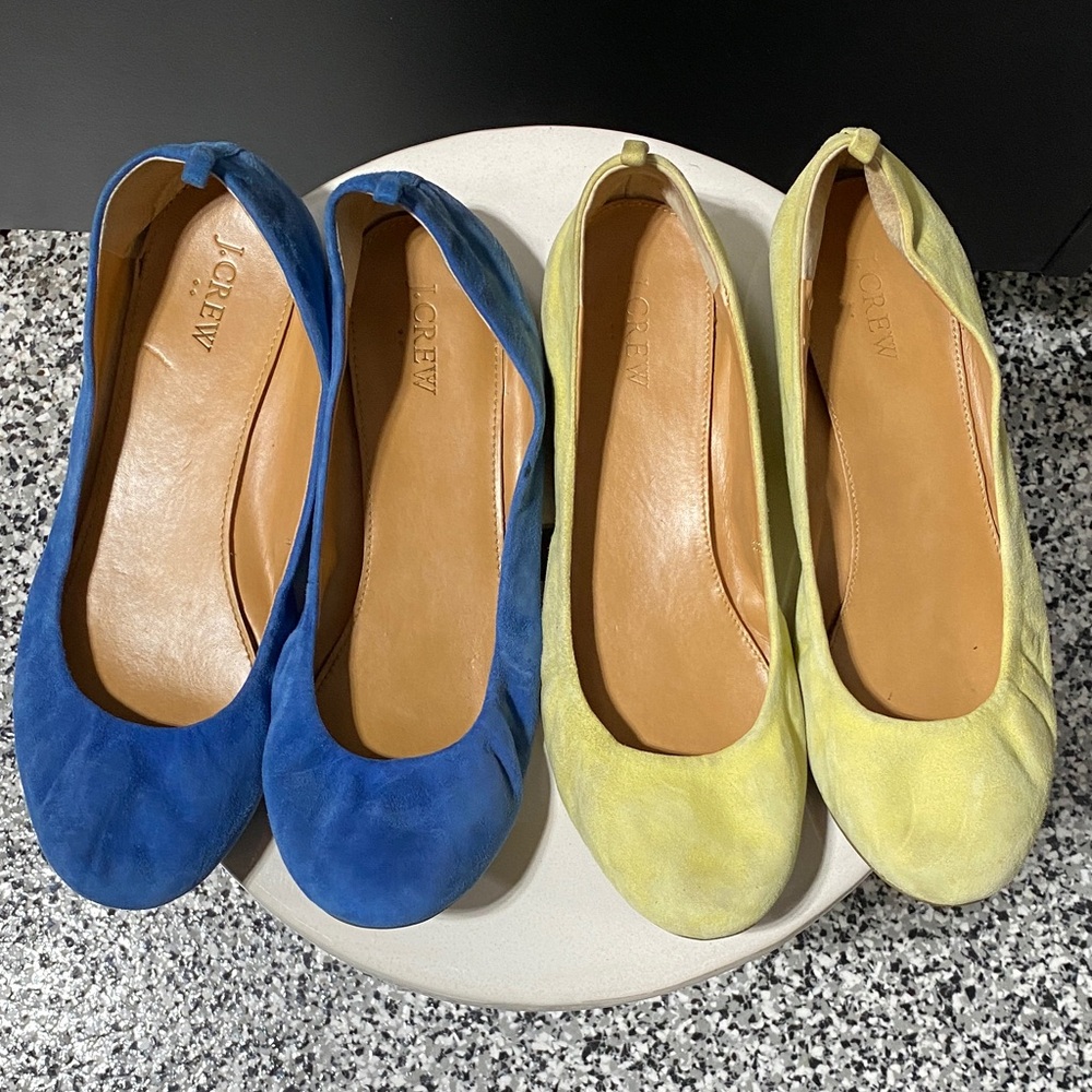 J. Crew Bundle of Women's Vibrant Blue and Sunny Yellow Suede Flats